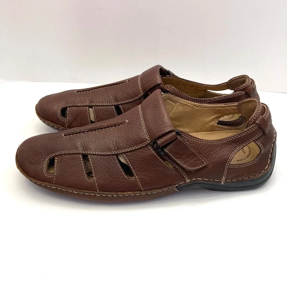 Johnston & Murphy Fisherman Sandals Sheepskin Leather Mens 13 M Brown Hook Loop